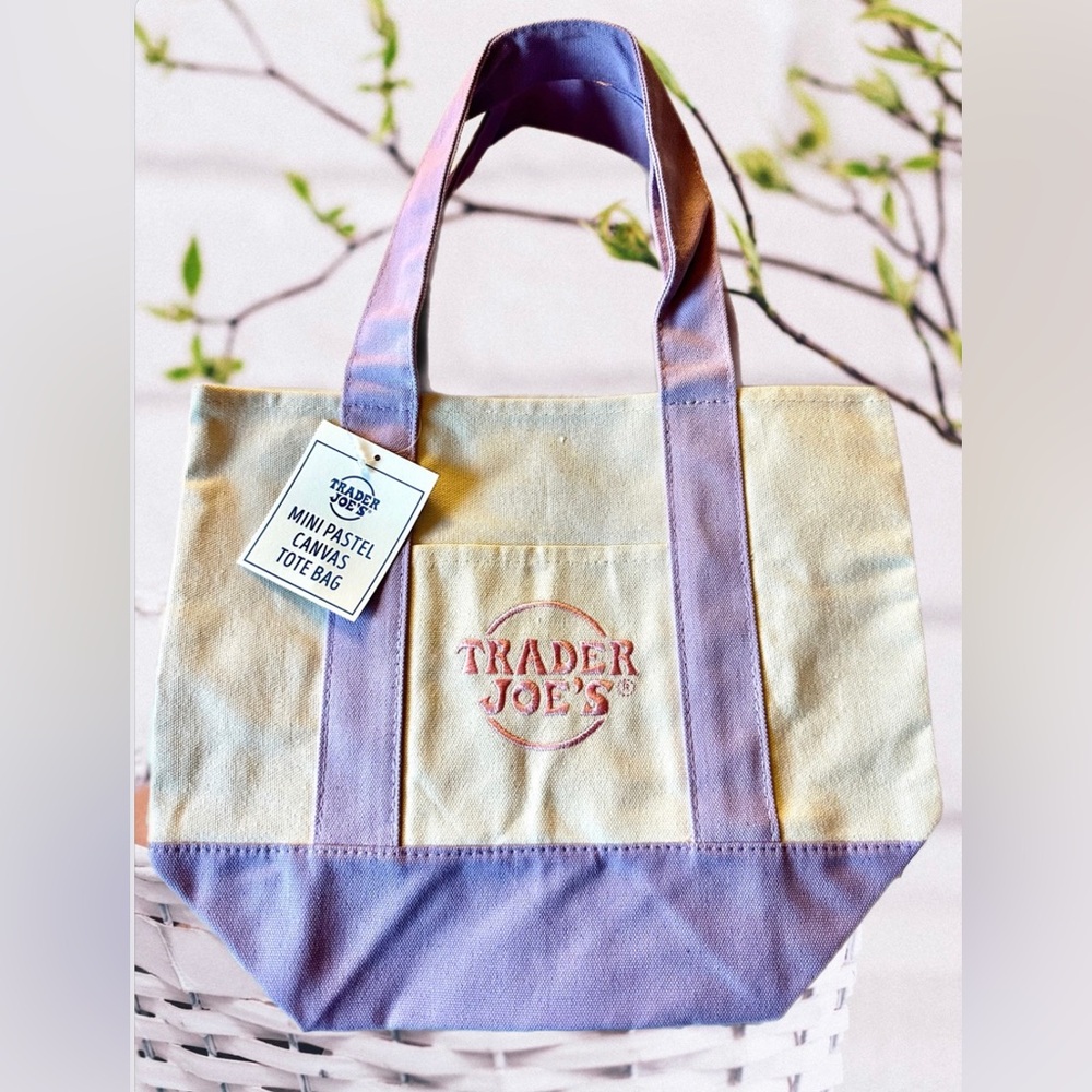 Trader Joe’s Mini Pastel Canvas Tote Bag in Lavender (Viral Highly Coveted)  NWT